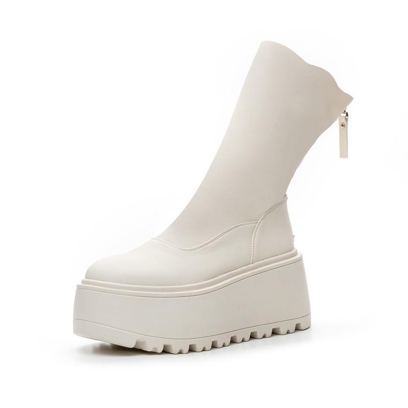 Short Boots British Style Women's 2025 Autumn and Winter New Solid Color Simple Boots Versatile Fashion Thick Bottom Elastic Thin Boots