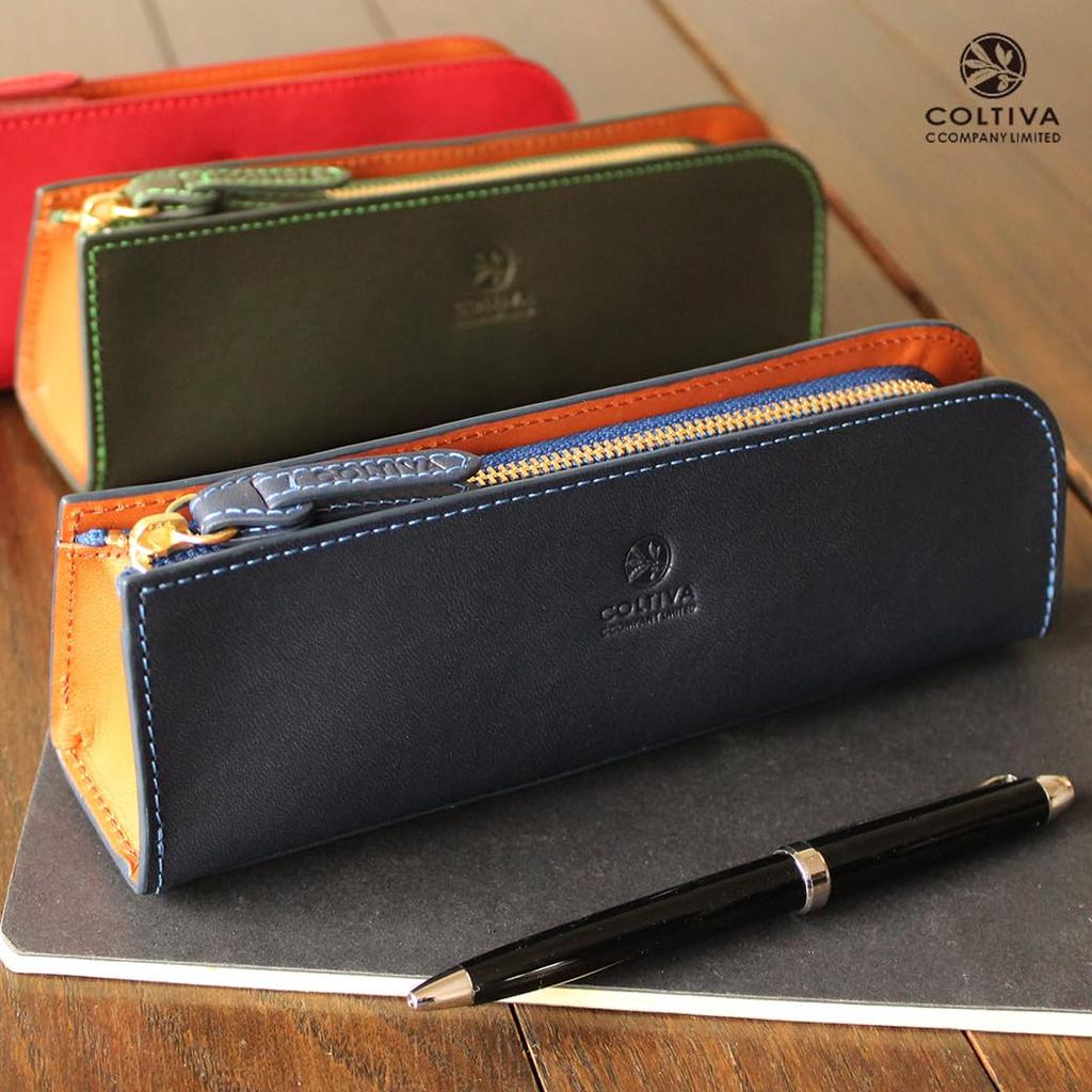 CCOMPANY LIMITED Pencil Case Large Capacity Full Vegetable Tanned Cowhide Pencil Case Cortiva 2 (Navy)