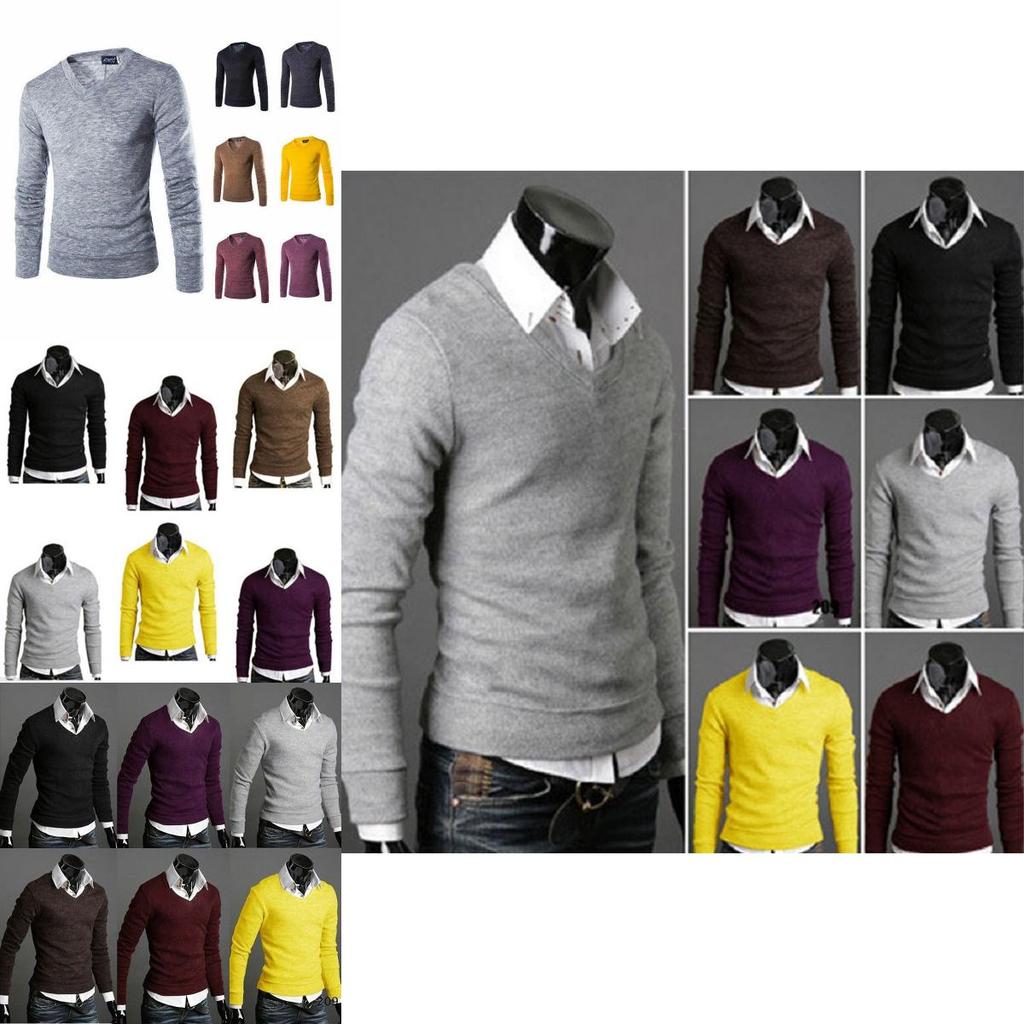 Stylish Men's Long Sleeve V-neck Knitted Cardigan Pullover Warmer Jumper Sweater Shirt Top For Casual Wear