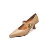 Pointed one-word buckle high heels women's spring new thin heel Mary Jane single shoes can be stepped on