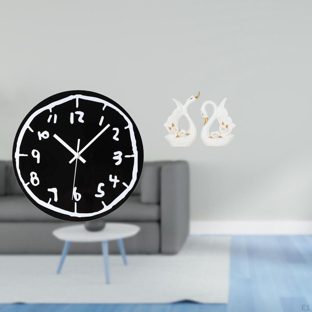 Modern Minimalist Acrylic Wall Clock And Elegant Ceramic Swan Statue Set for Stylish Indoor Kitchen