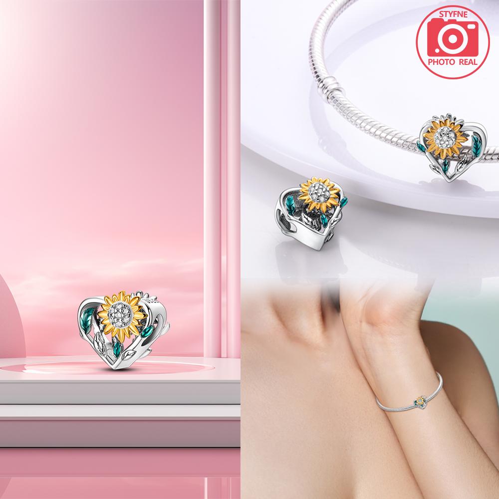 Sunflower Peach Heart Bead Components Copper Metal Plated Designed For Charm Bead Components Copper Metal Plated Authentic Original Bracelet High
