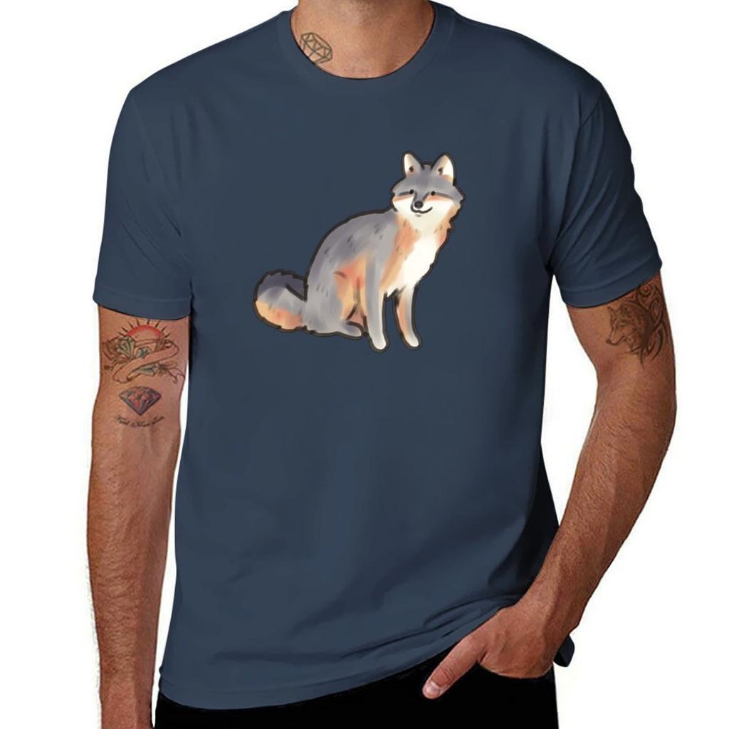 Gray Fox Drawing Tshirt Work Outdoor Short Sleeve Tee