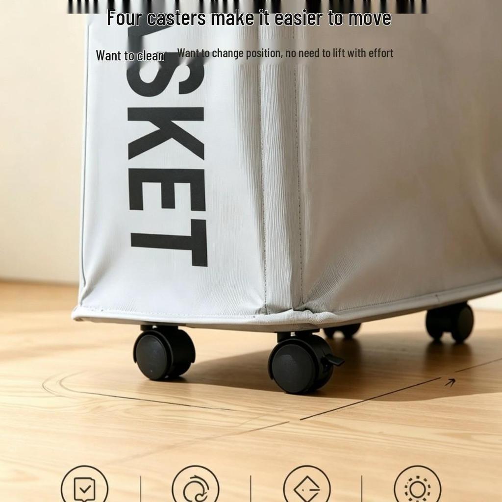 Compact Rolling Laundry Basket - Waterproof Fabric for Bedroom/Balcony - Clothes Organizer with Push-Pull Design