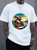 Unisex Retro Racing Motorcycle Print Tee Cotton Loose Short Sleeve Motorbike Sport Casual Top Male Summer Daily Street Outfit