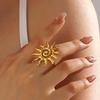 Stainless Steel Metal Sun Shape Open Rings For Women Vintage Gold Color Sunflower Adjustable Finger Rings Zircon Accessories