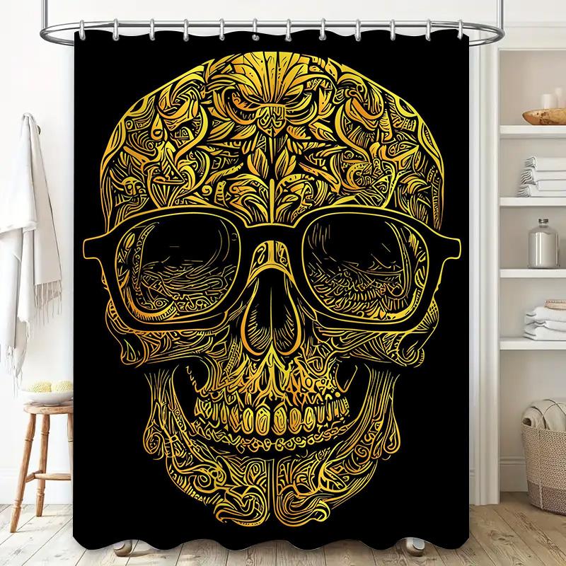 Tuniu Skull Pattern Shower Curtain, Gothic Design, Skeleton Decor, Cool Bathroom Curtain, Dark Art, Vintage Style, Unique Decora