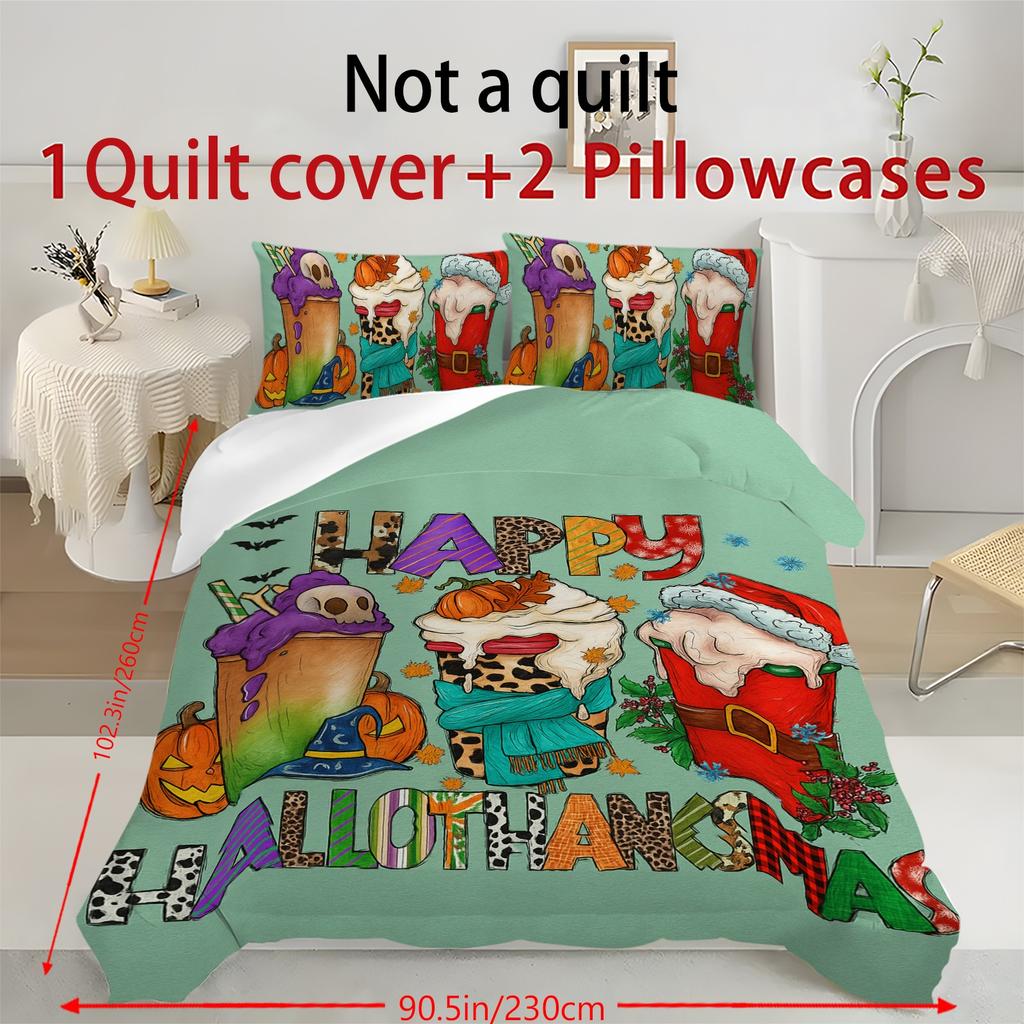 Duvet Cover Printed With Christmas Decoration Super Soft Brushed Microfiber Double Bed Comfortable Set With Zipper Closure And 2 Pillowcases