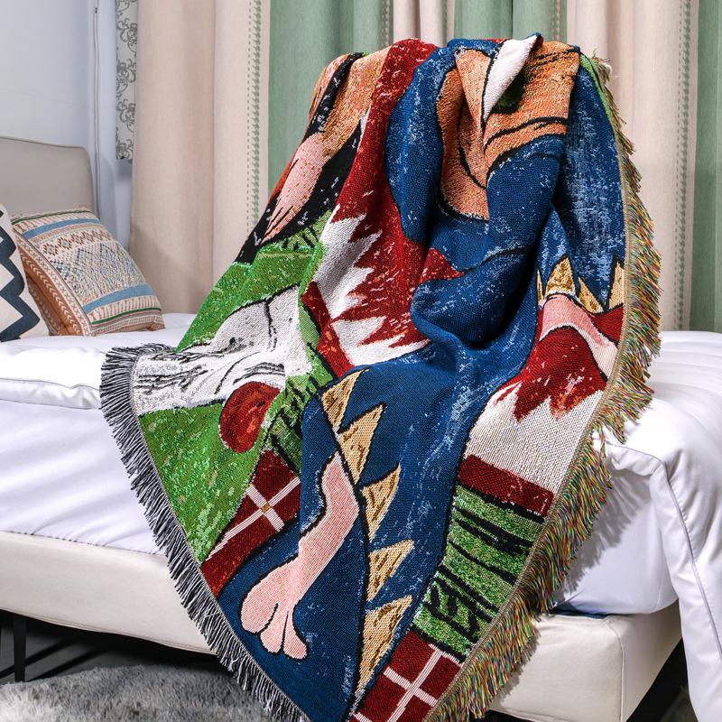 Multifunctional Jacquard Tapestry Blanket: Moisture-Proof Picnic Mat & Sofa Throw