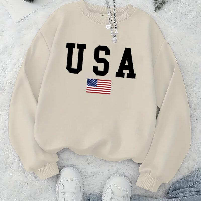 Cool Printed Women s Crew Neck Sweatshirt, Oversize & Windproof, Cold Days XXL бежевый