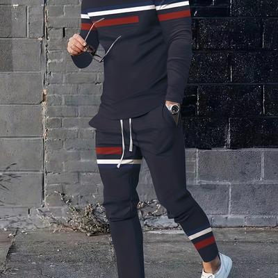 2Pcs Mens Casual Fashion Set T-Shir Drawstring Summer Long T Shirt Pants Set Man Casual Sports Wear