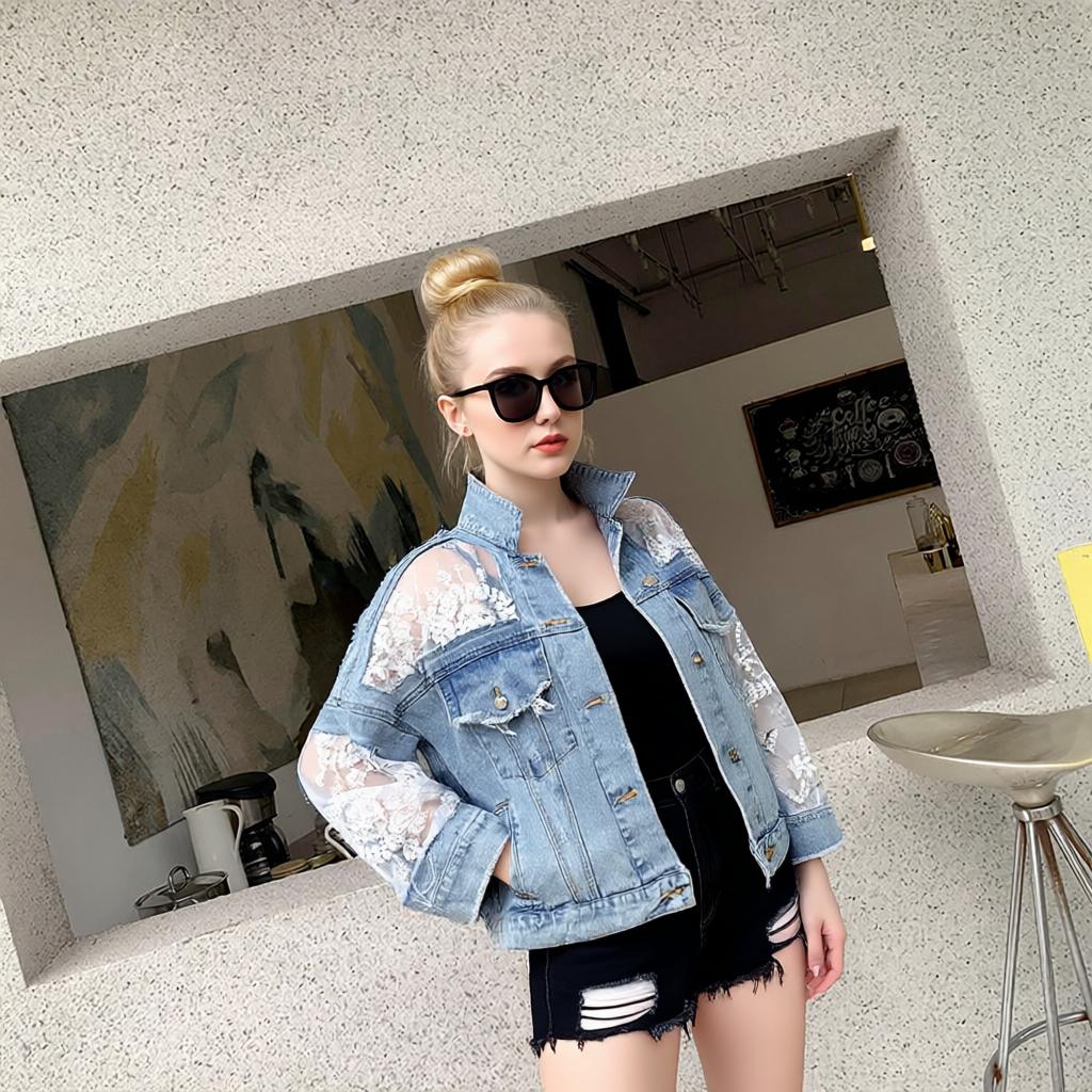 Denim jacket short jacket versatile see-through denim jacket
