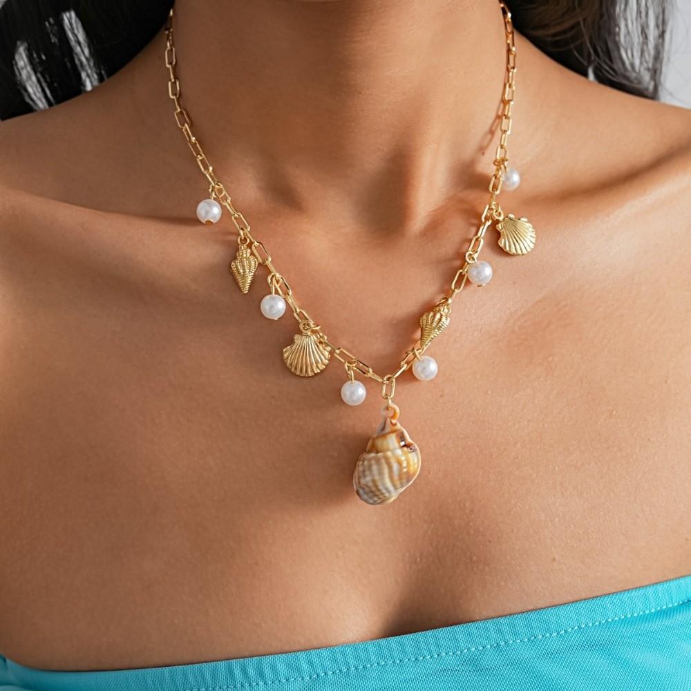 Ornaments Bohemian Shell Necklace Zinc Zinc Alloy Pearl Starfish Beach Pendant Shell Starfish Necklace Beach