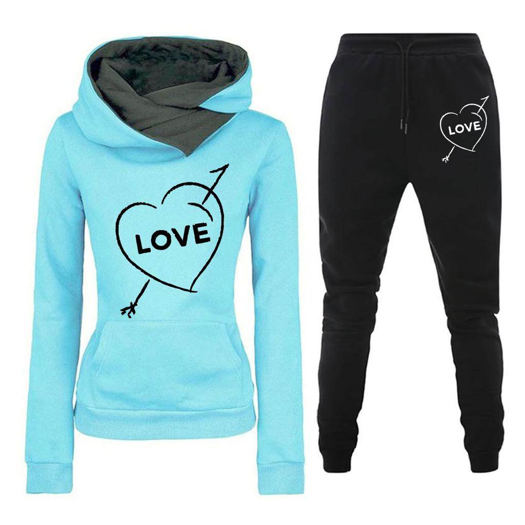 Spring and Autumn Winter Casual Sportswear Set with Love Letter Printed Women's Hoodie and Sweatshirt Set Trendy