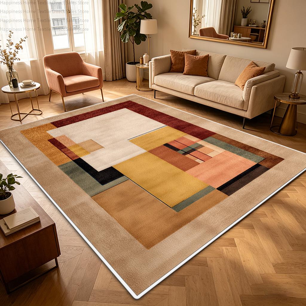 Nordic Retro Warm Colored Living Room Carpet Machine Washable Non-slip Decoration Bedroom Rug Short Velvet Study Geometric Mat