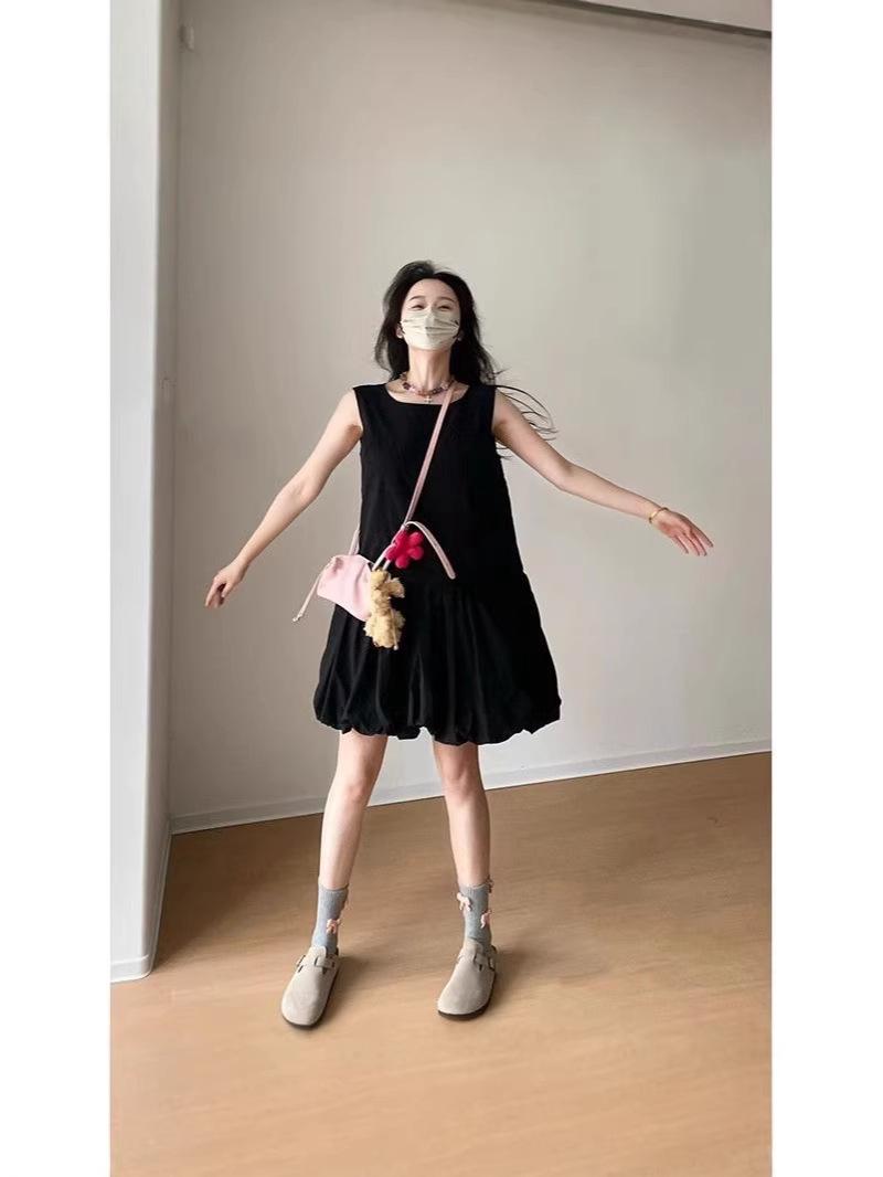 

Hepburn-Inspired Sleeveless Solid Color Petite Dress - Summer Round Neck Trendy Bud Short Skirt Extra Large