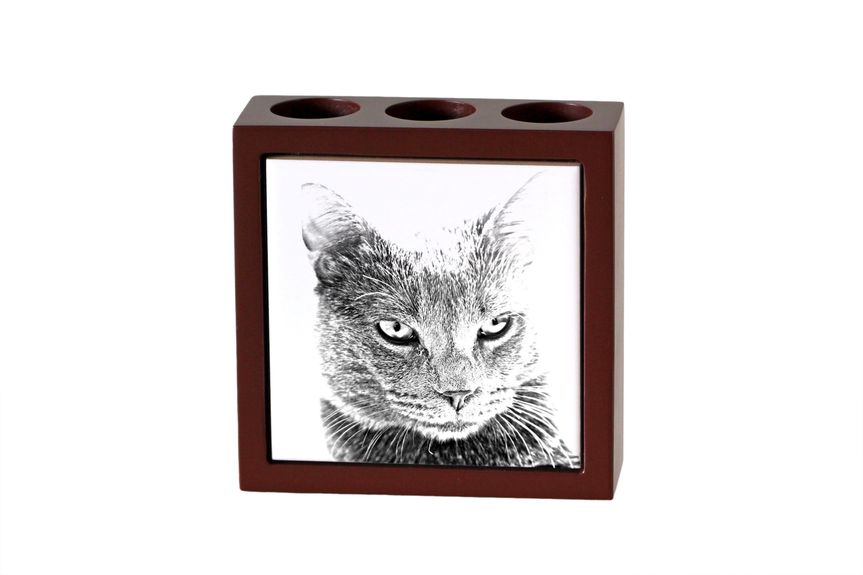 Chartreux - portapenne con gatto, organizer da scrivania con stampa, decorazione da scrivania personalizzata del marchio Art-Dog marrone