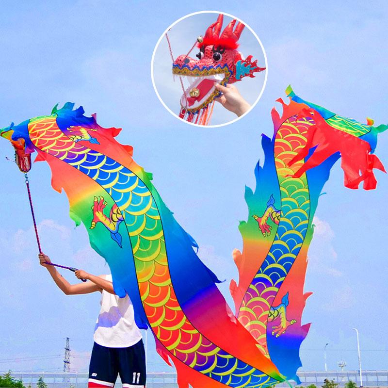 אביזרים ריקודי דרקון בסגנון סיני זנב דרקון ארוך במיוחד 6/8 מטר פסטיבל ראש השנה הסיני הופעה בכיכר אביזר תרגול מצחיק