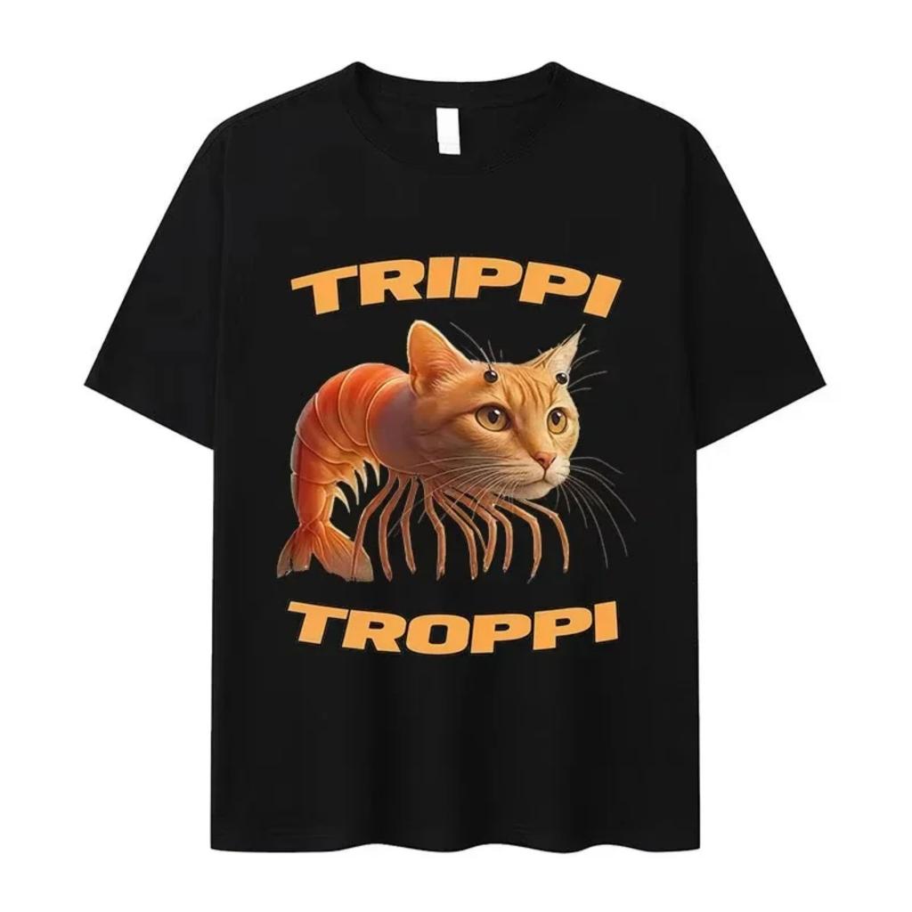 Italian Brainrot Trippi Troppi Funny Cat Meme Graphic 2025 Summer Fashion Casual Round-neck Breathable Printed T-shirt