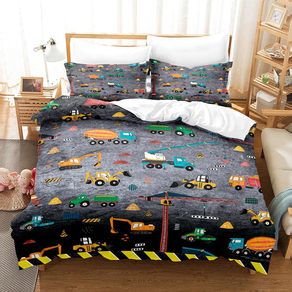 3D Children's Toy Car Series Bedding Set Children's Room Duvet Cover and Pillow Case Full Size Quick Drying Home Decoration for Boys' Room