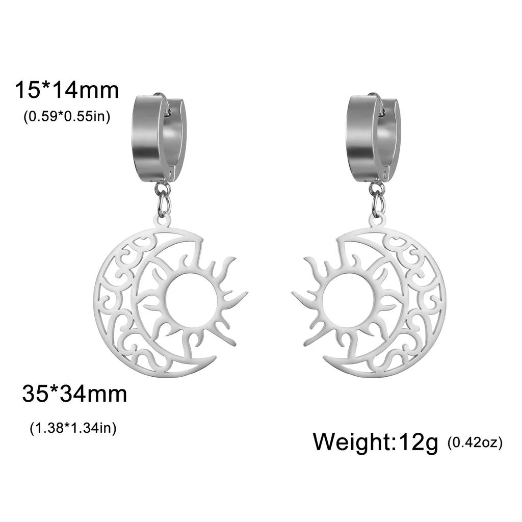 Crescent Moon Sun Pendant Drop Earrings for Women Stainless Steel Gold Earrings Bohemian Jewelry Birthday Gift