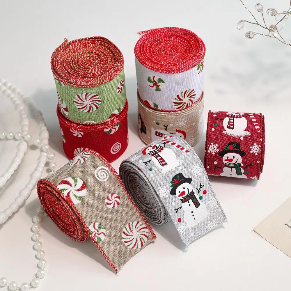 Cartoon 2M/Roll Christmas Tree Ribbon DIY Fabric Gift Packaging Webbing Reinforced Edge Snowman Wreath Making Tool Party Decor