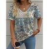 Summer V-neck Vintage 3D Printed Top Fashionable Casual Short Sleeved Women's T-shirts