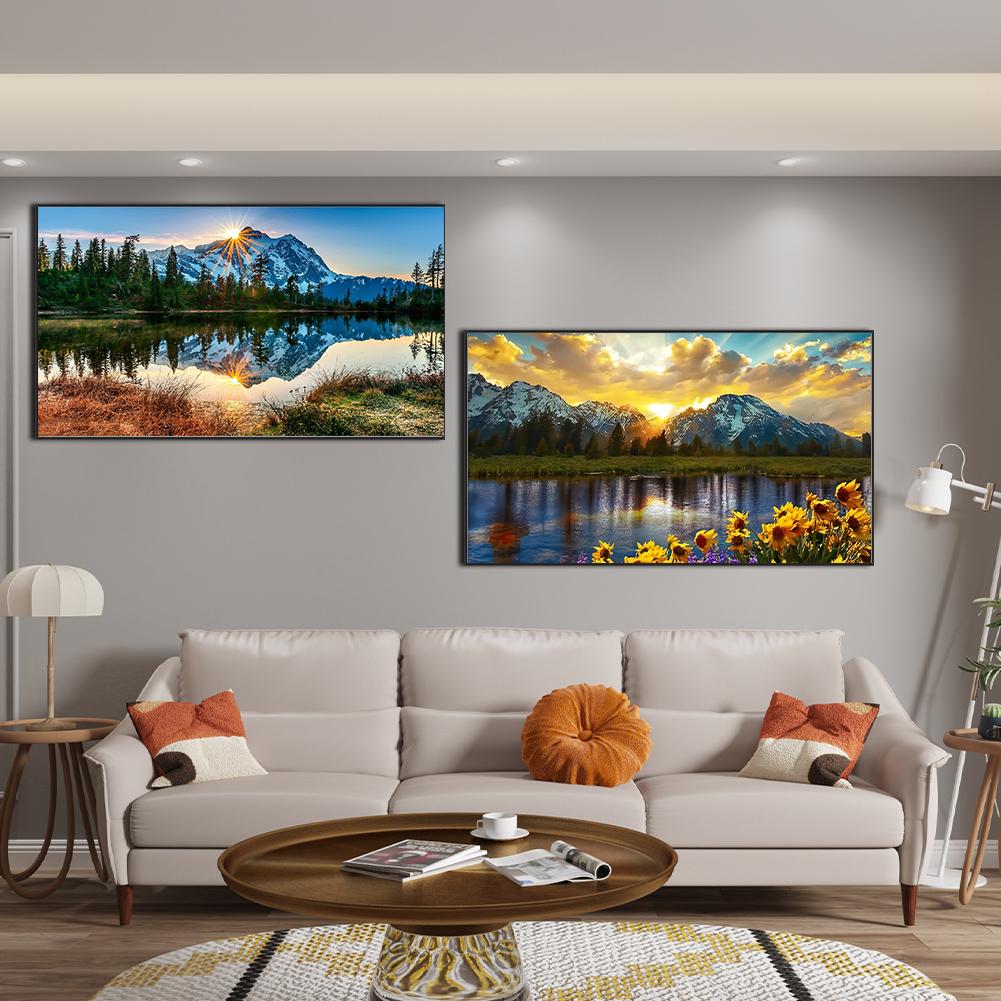 2pcs Landscape 5D DIY Full Drill Round Diamond Painting Kit for Home Wall Decor