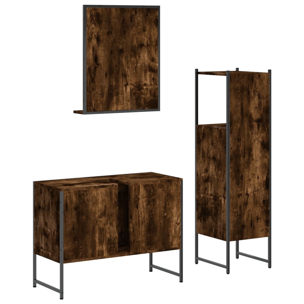 Vidaxl 3-Częściowy Zestaw Szafek Łazienkowych, Przydymiony Dąb