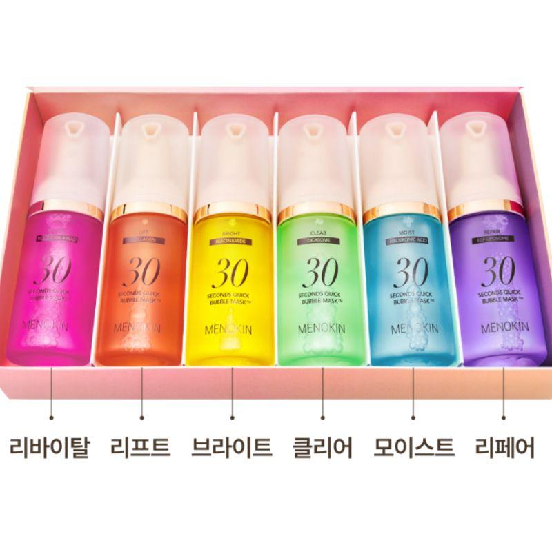 MENOKIN 30 Seconds Quick Bubble Mask 6 Types Hydrating Brightening Lifting Care 35ml*6set 1SET(6ea)