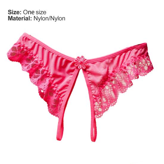 Panties Crotch Opening Low Waist Nylon Hollow Lace See-through Thong for Valentine's Day