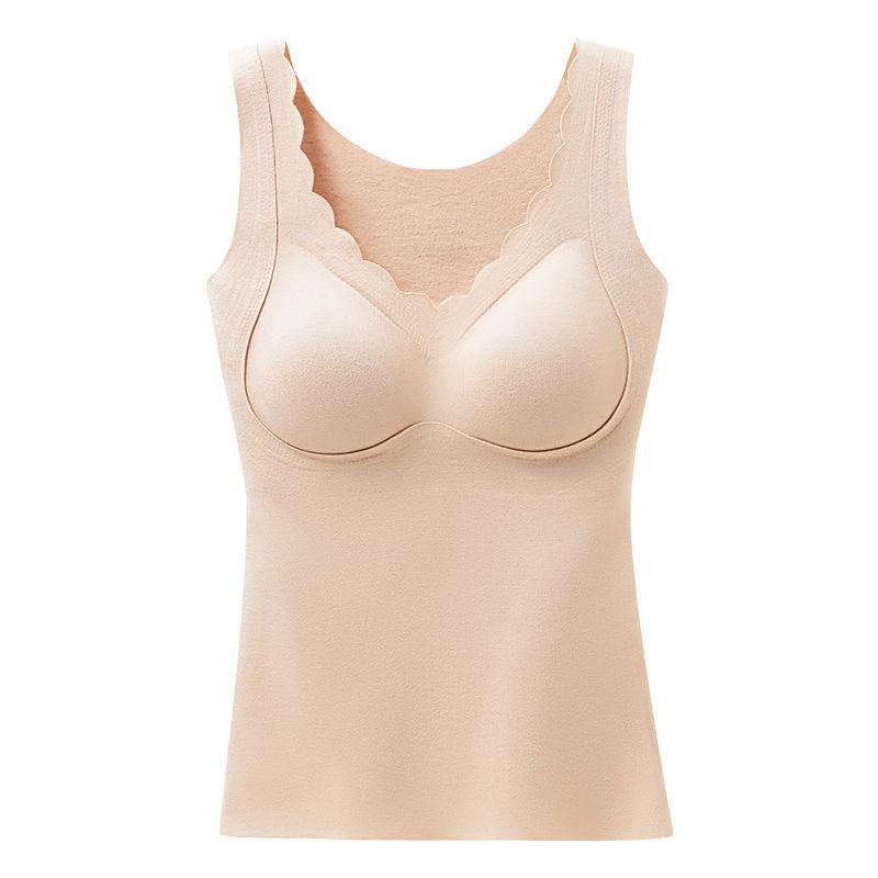 

Теплый жилет для женщин, не нужно носить бюстгальтер, бесшовный бюстгальтер с подушечками, цельное нижнее белье, осенне-зимняя флисовая основа, топы 2XL бежевый