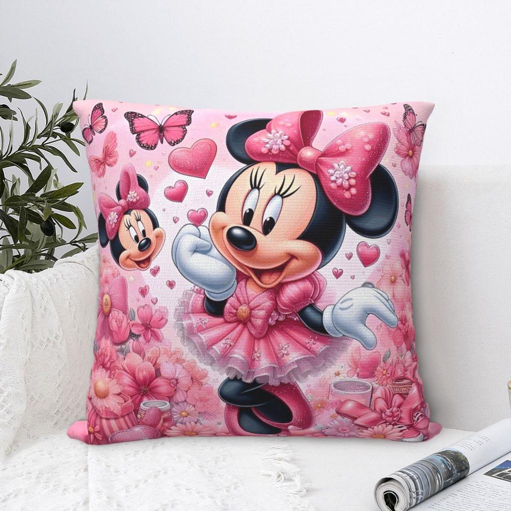 Kawaii Mickey Minnie Paar Kissenbezug, bedruckt, Polyester, Kissenbezug, Dekokissenbezug, Sitzkissenbezug, Reißverschluss, 40 x 40 cm