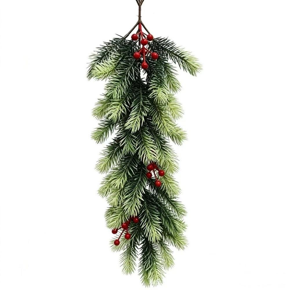 1 pc Plastic Artificial Pine Hanging Spray Realistic Red Berries Teardrop Swag  Front Door