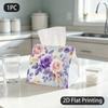 1pc Tissue Box, Watercolor/ Purple Pink Roses/ Elegant Romantic Pattern, 2D Flat Printing, Polyester Fabric, Can Be Folded, Napkin Box, for Countertop