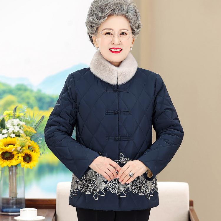 Grandma Winter Plus Velvet Padded Cotton-padded Jacket Mother with Western-style Warm Cotton-padded Jacket for The New Year.