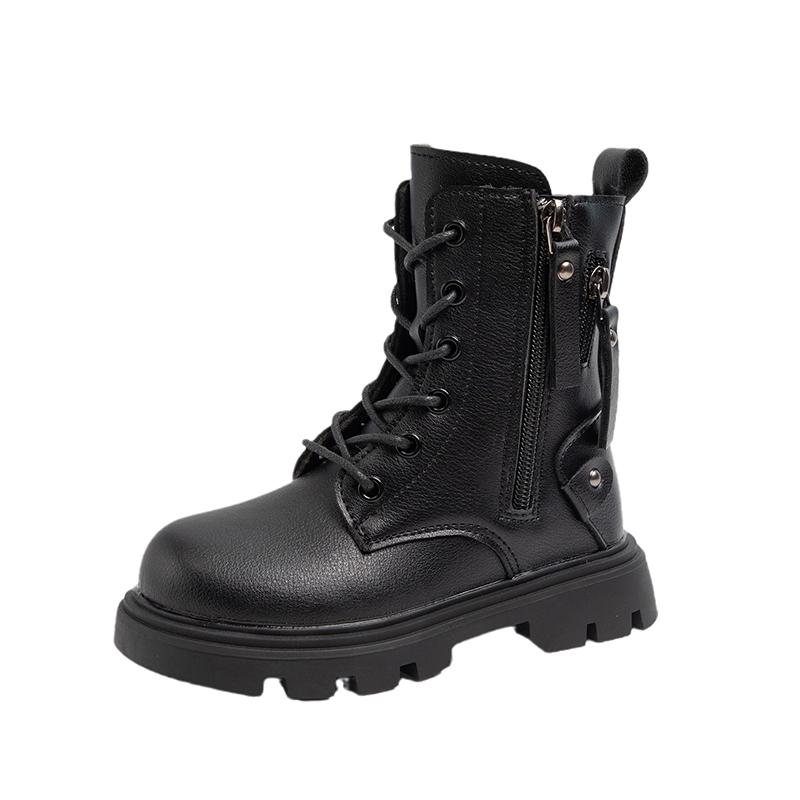 Classic Girls Platform Boots Spring Autumn Fashion Kids Causal Leather Boots Versatile Non-slip Black Brown Children Ankle Boots 27 чёрный