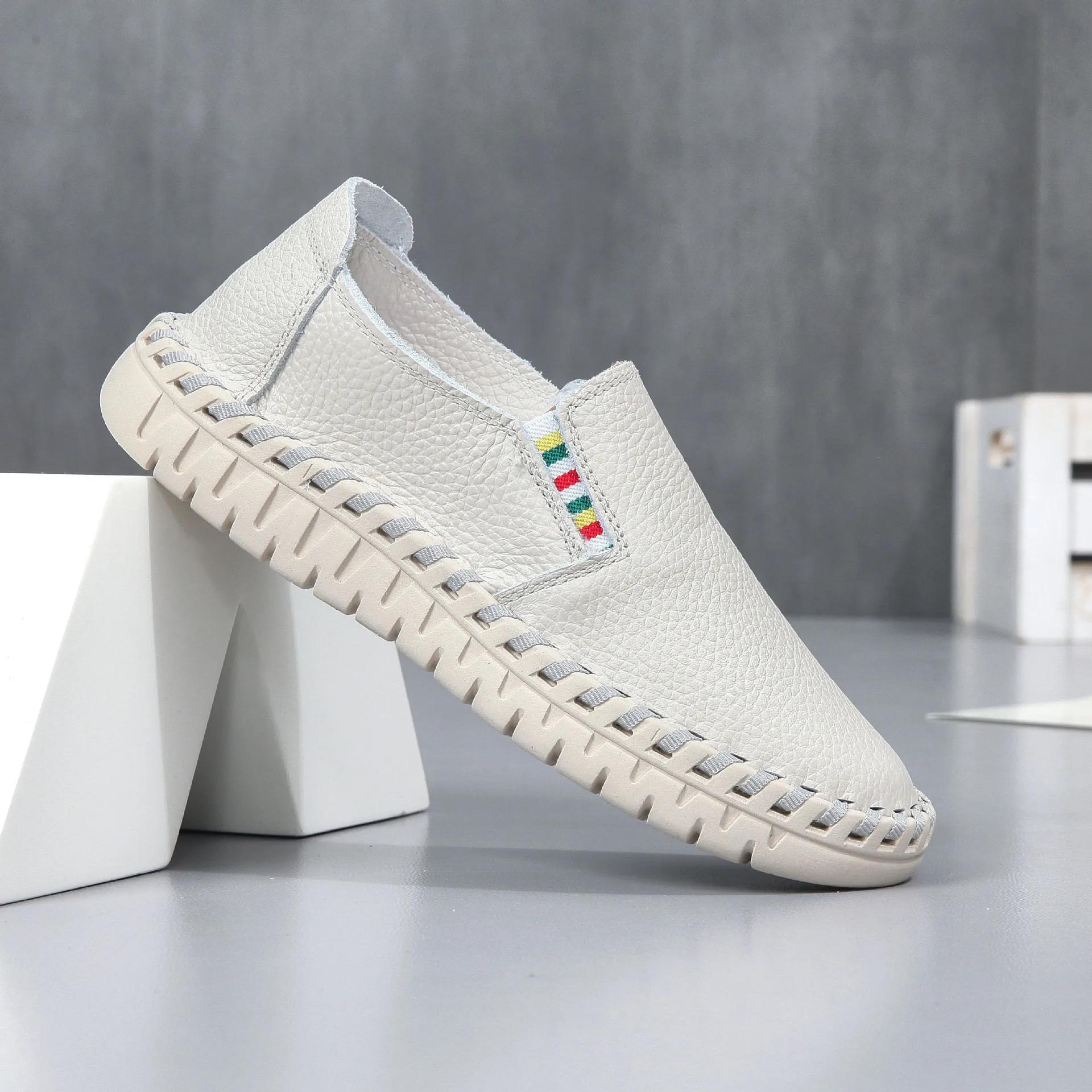 

Женские туфли из коровьей кожи белого цвета, новинка лета, повседневные туфли Lefu с плоской подошвой, дышащая мягкая подошва, мягкий верх, женские туфли Bean 40 белый