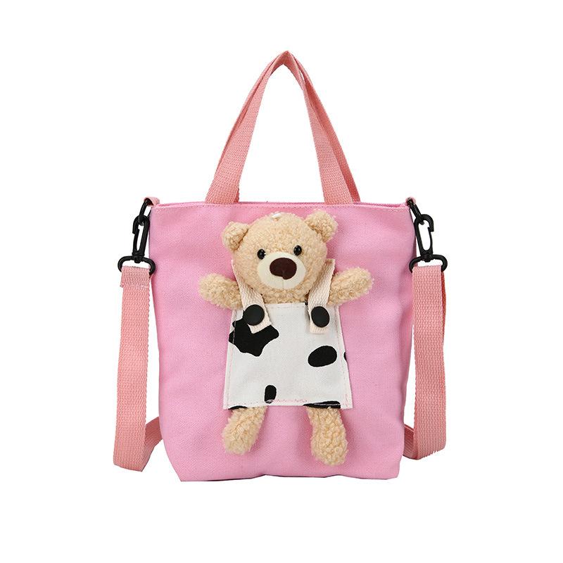 

Милая милая мультяшная кукла-медвежонок, студенческая холщовая сумка-мессенджер, забавная сумка на плечо с индивидуальностью розовый