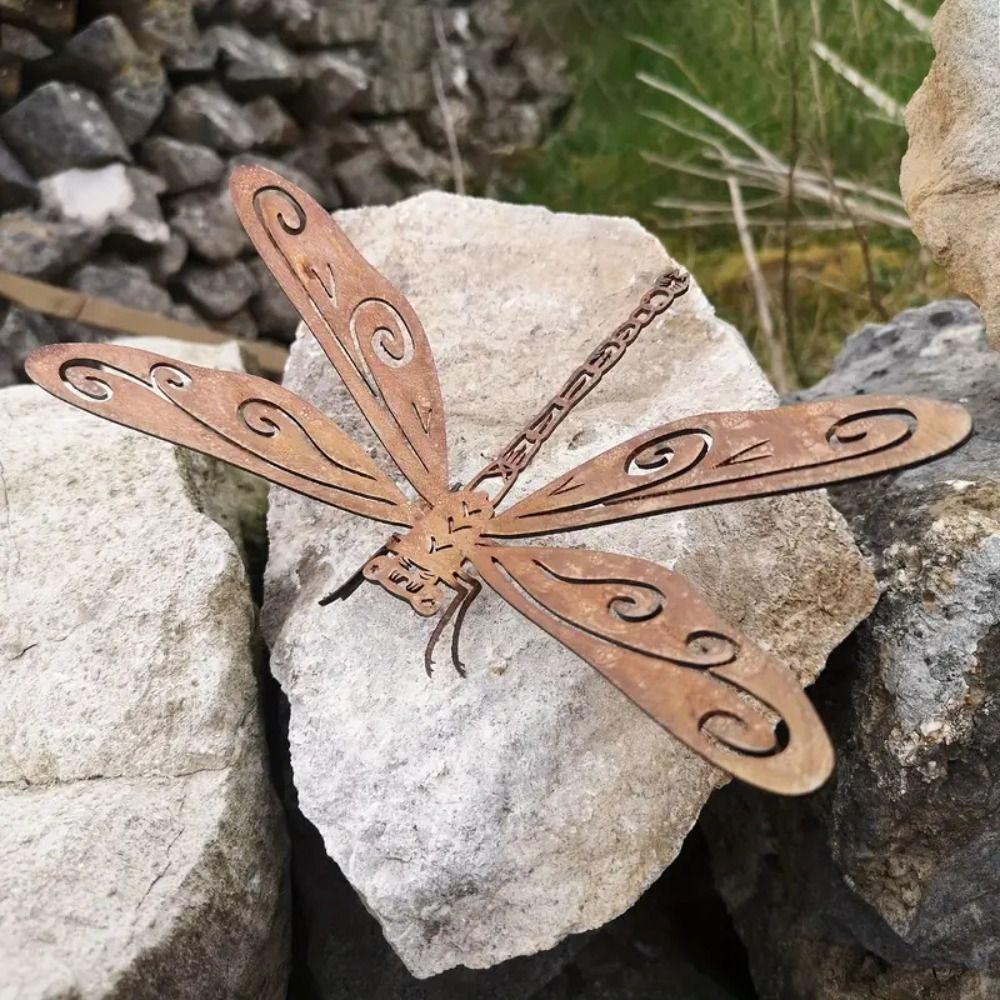 Metal Animal Sculptures Ornaments Creative Art Dragonfly Decorations Garden Pendant  Bedroom
