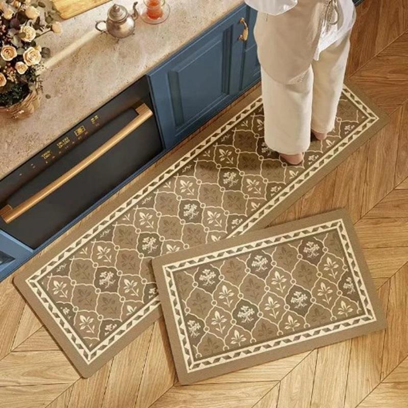 2Pcs Kitchen Floor Mat Non-Slip Anti-Oil Absorbent Rugs Dirt Resistant Crystal Velvet Household Modern Simple Carpet Door Mats