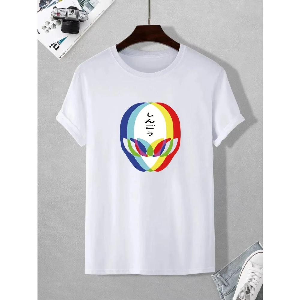 Men's Casual 100% Cotton T-Shirt with Alien Print Short Sleeve T-shirt Oversized Men T Shirt Summer Fashion Women Crew Neck Tees
