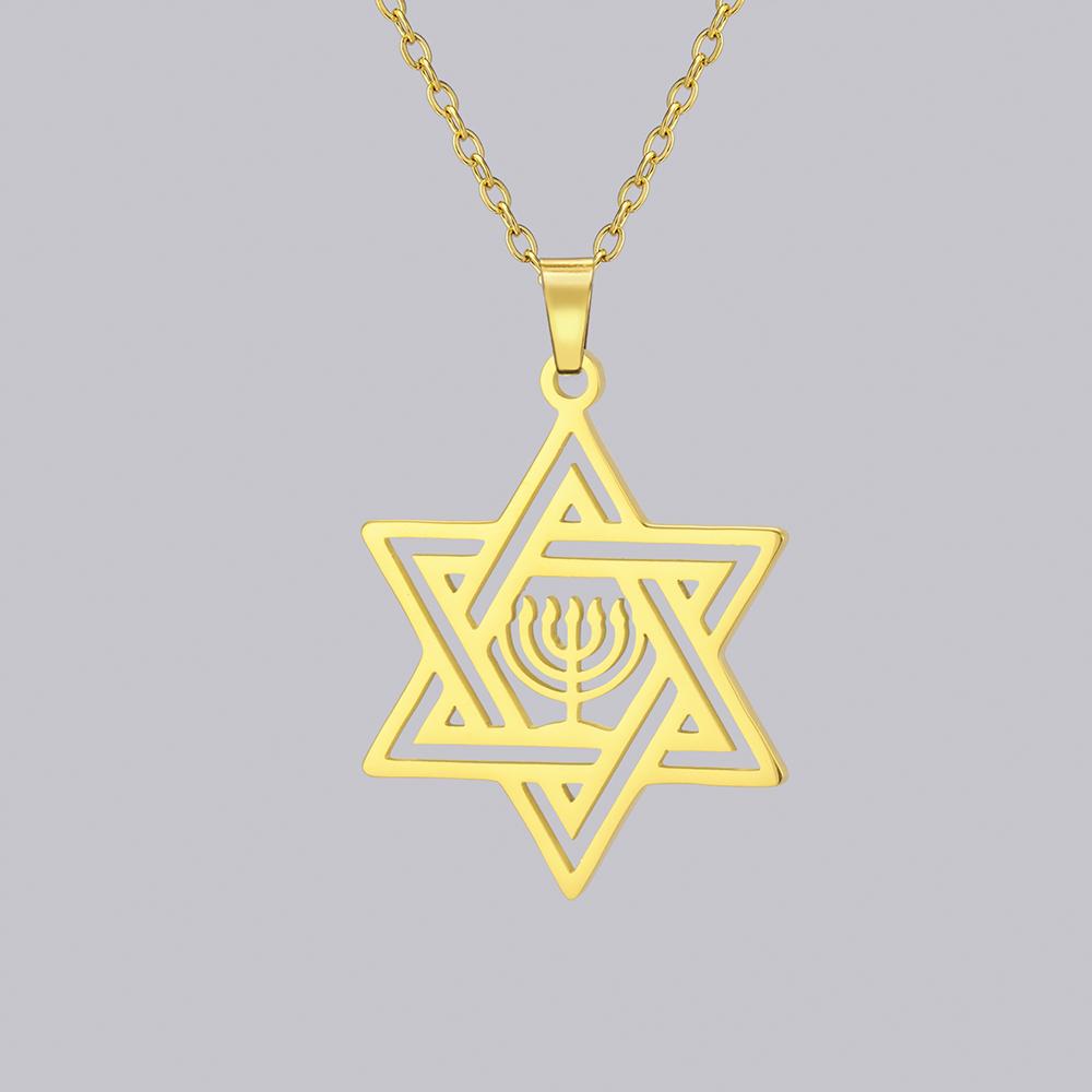 Star of David Hanukkah Menorah Necklace Stainless Steel Hexagram Protection Amulet Religious Pendant Je Jewelry