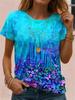Women's Summer Fashion Casual T-Shirt 3D Floral Print Round-Neck Short-Sleeve Top Elegant and Chic Women's Short-Sleeve Top