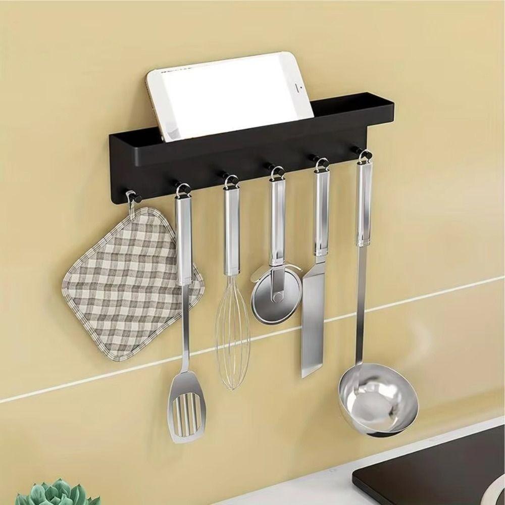 With 6 Hooks Key Holder No Punching Door Rear Shelf Tableware Hanger Key Storage Rack  Entryway