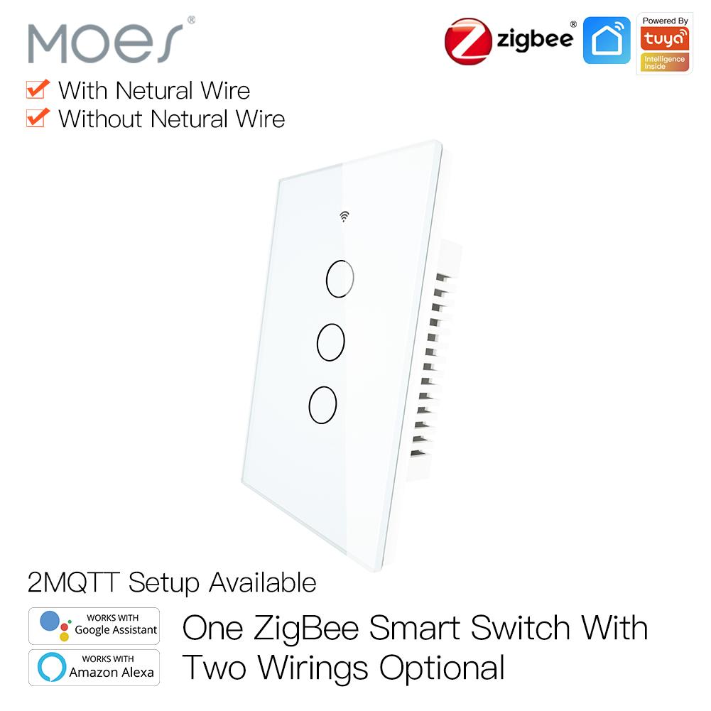 ZigBee Wall Touch Smart Light Switch with Neutral Wire/No Neutral Wire,No Capacitor Needed Smart LifeTuya 2/3 Way Muilti-Control