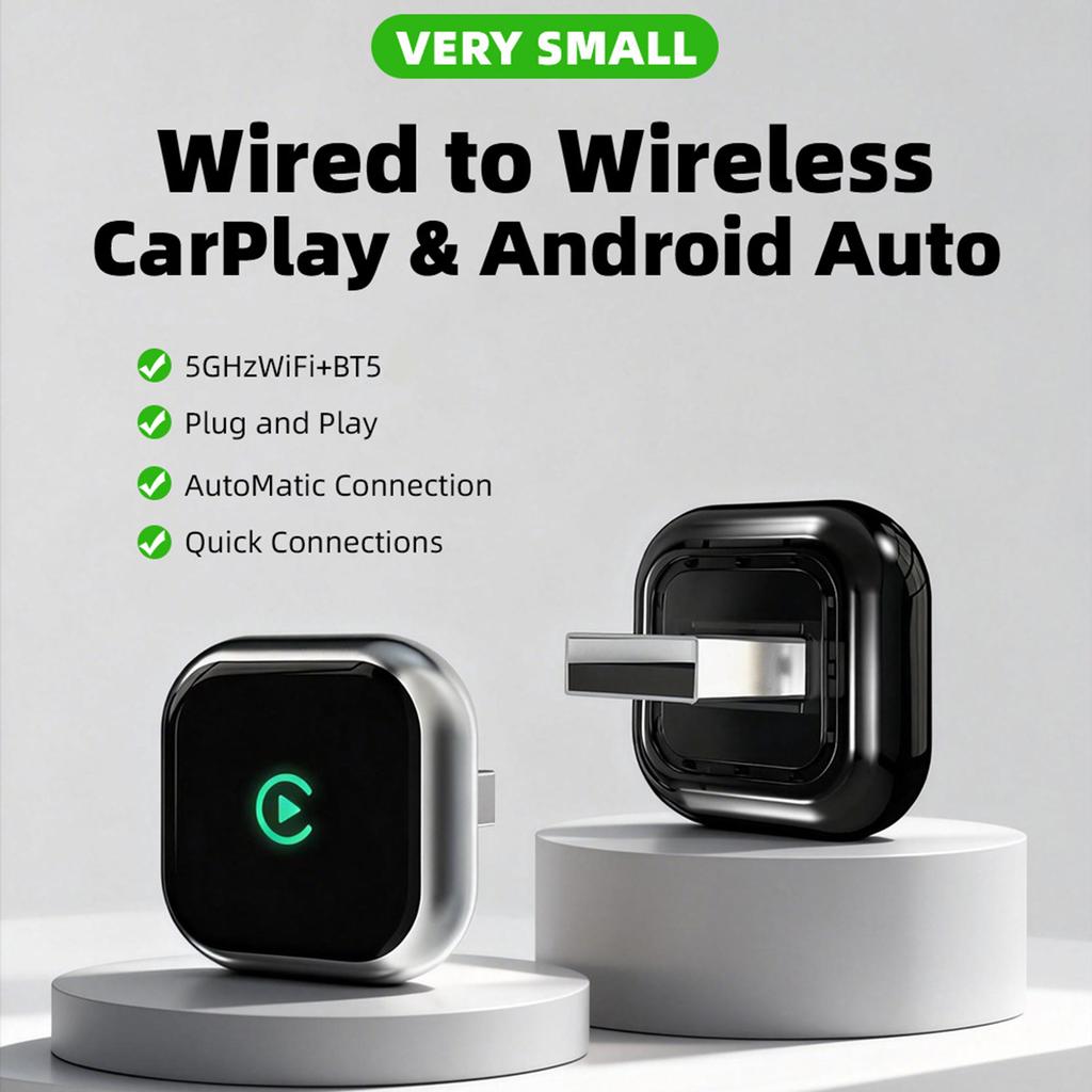 2 In 1 Wireless CarPlay Android Auto Adapter Wired To Wireless Smart Car Play Dongle with USB To USB USB To Type C Cables Original Car Radio