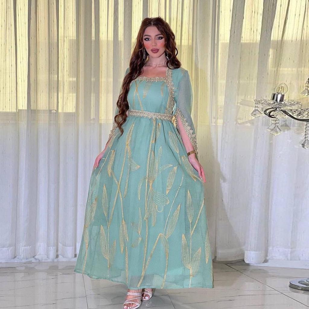 Women's Floral Embroidered Muslim Robe Dress - Oman & Dubai Style