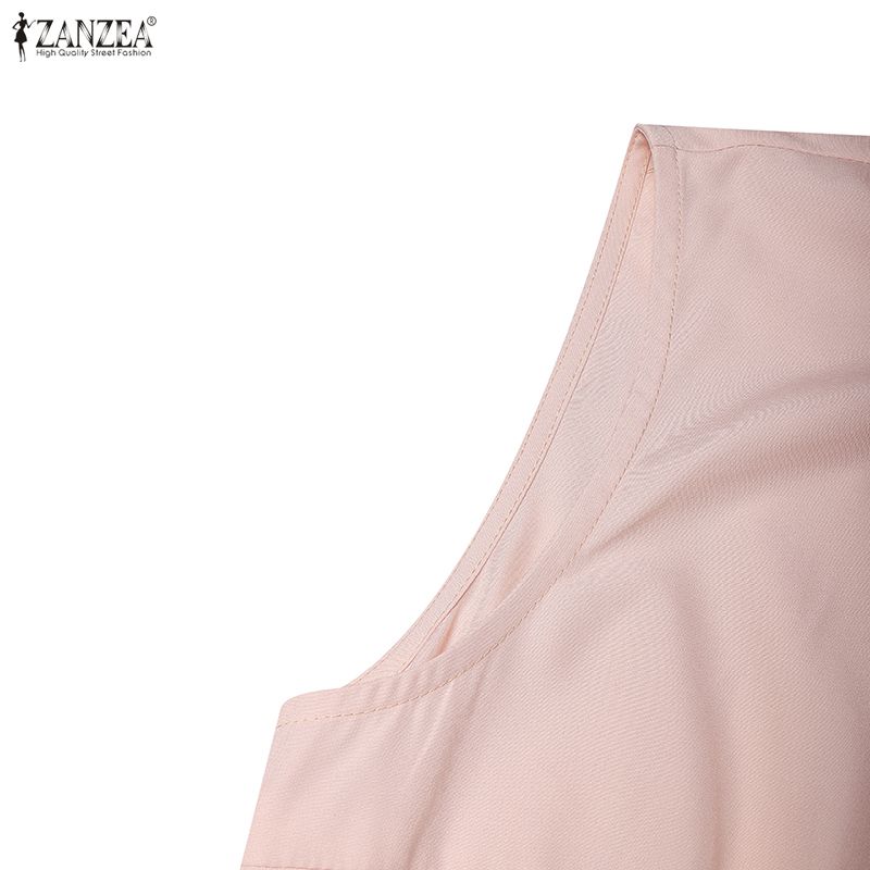 ZANZEA Damen Freizeit Rundhals Ärmellos Elegant Umhang Kleid