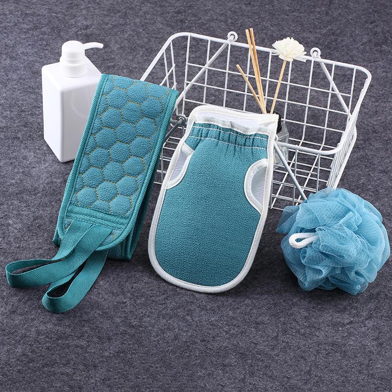 

3Pcs Shower Exfoliating Back Scrubber Bath Brushes Belt Towel Glove Deep Mud Clean Body Washcloth Rear Scrub Pull Strap розовый